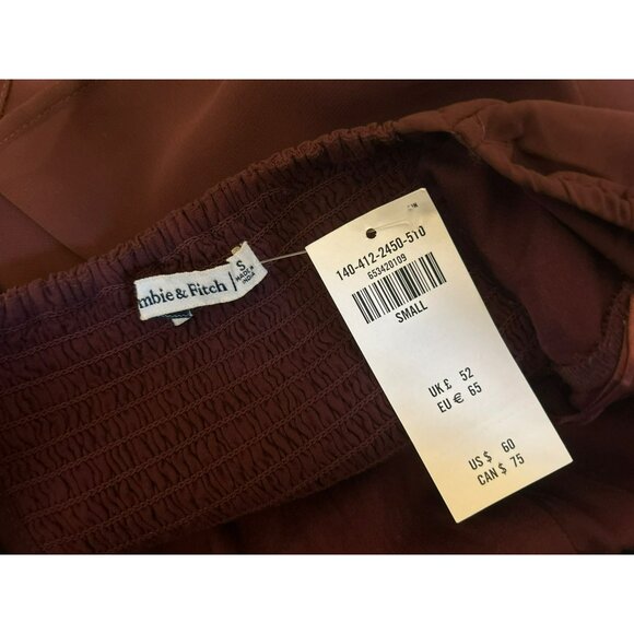 Abercrombie & Fitch Maroon Baby Doll Sheer Sleeve Blouse Small Smocked Back NWT - Picture 3 of 5